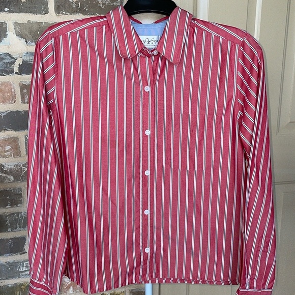 Vintage Villager Sport Tailored Button Down Red Oxford Stripe Preppy Retro Sz M - Picture 2 of 9